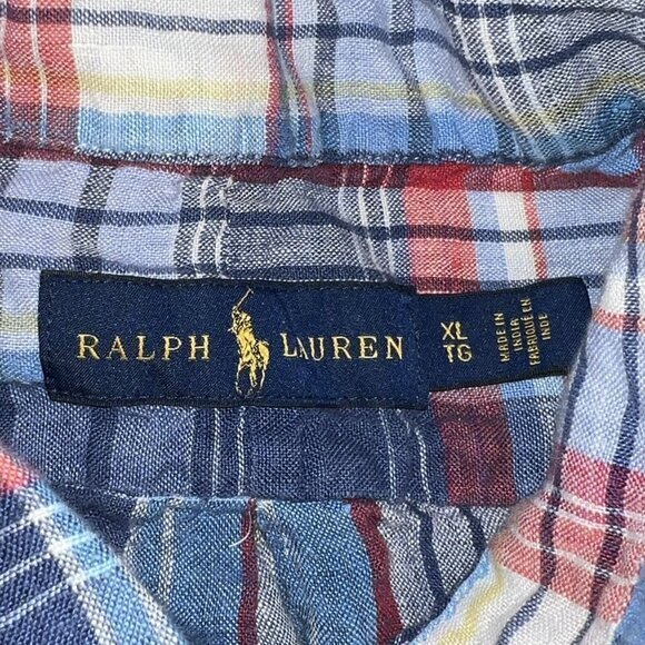 Ralph Lauren‎ 100% Linen Shirt Mens XL Short Sleeve Plaid Button Up Multicolor - Picture 5 of 6